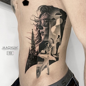 Серго Акопян, реализм тату, realism tattoo, цветной реализм, цветная татуировка, черно белый реализм , реалистичная тату, тату девушка, тату экспрессионизм, тату на боку