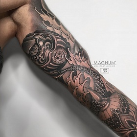 Александр Мосолов, реализм тату, realism tattoo, цветной реализм, цветная татуировка, тату дракон, тату япония, тату на руке
