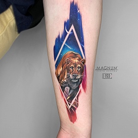 Серго Акопян, реализм тату, realism tattoo, цветной реализм, цветная татуировка, тату портрет, реалистичная тату, тату на руке, тату кошка, тату небо, тату тигр